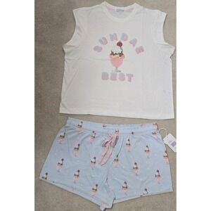 PJ Salvage Sundae Best 2 Pc Short Pajama Set Womens L Ivory/Blue Mist NWT